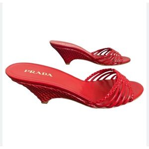 Vintage Prada Red Woven Wedge Heel 36.5